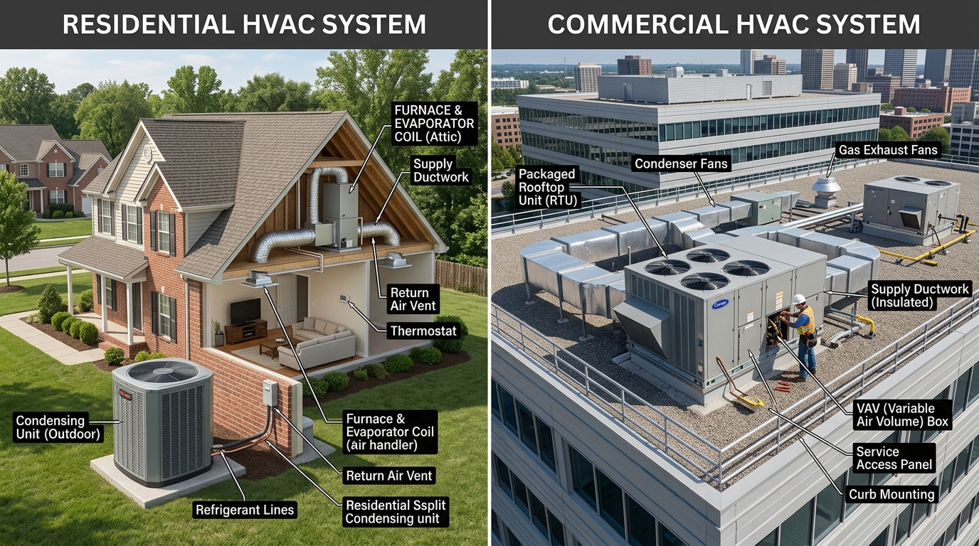 Residential and commercial HVAC systems comparison